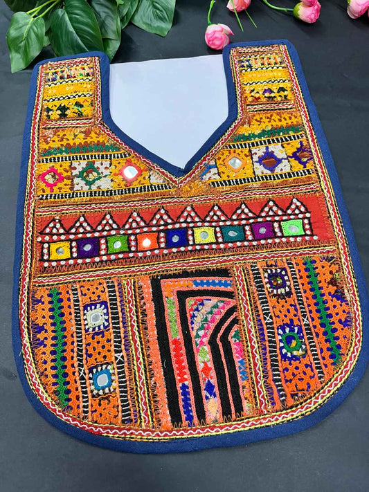 Handcrafted Kutchi Work Neck Patch for Kurtis & Navratri Dresses – Ethnic Neckline Applique | Design 8