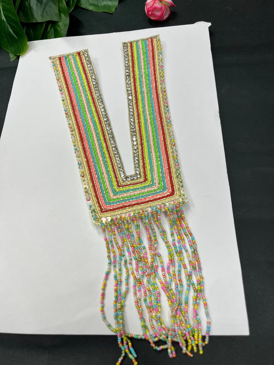 Beautiful Multicoloured Bead Work Neck Patch for Kurtis, Dresses & Navratri Outfits – Handcrafted Applique Design | Design 8