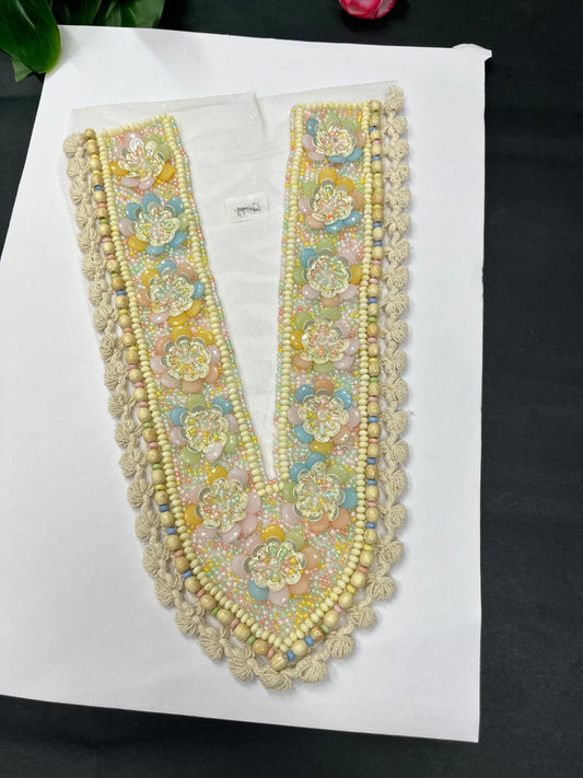 Beautiful Multicoloured Bead Work Neck Patch for Kurtis, Dresses & Navratri Outfits – Handcrafted Applique Design | Design 9