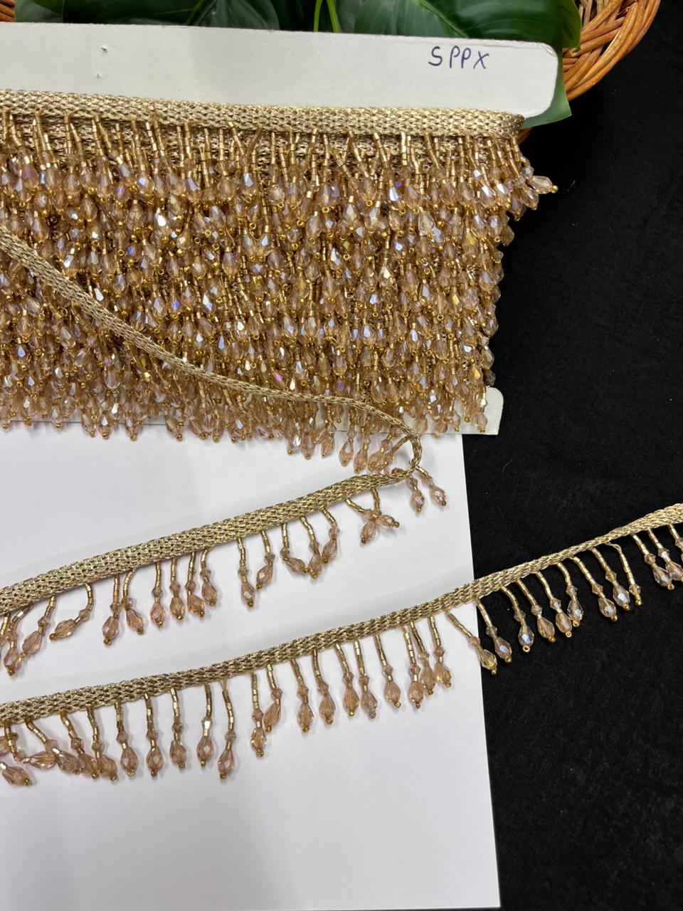 Beautiful Crystal Hanging Lace – Premium Designer Latkan Lace | Antique