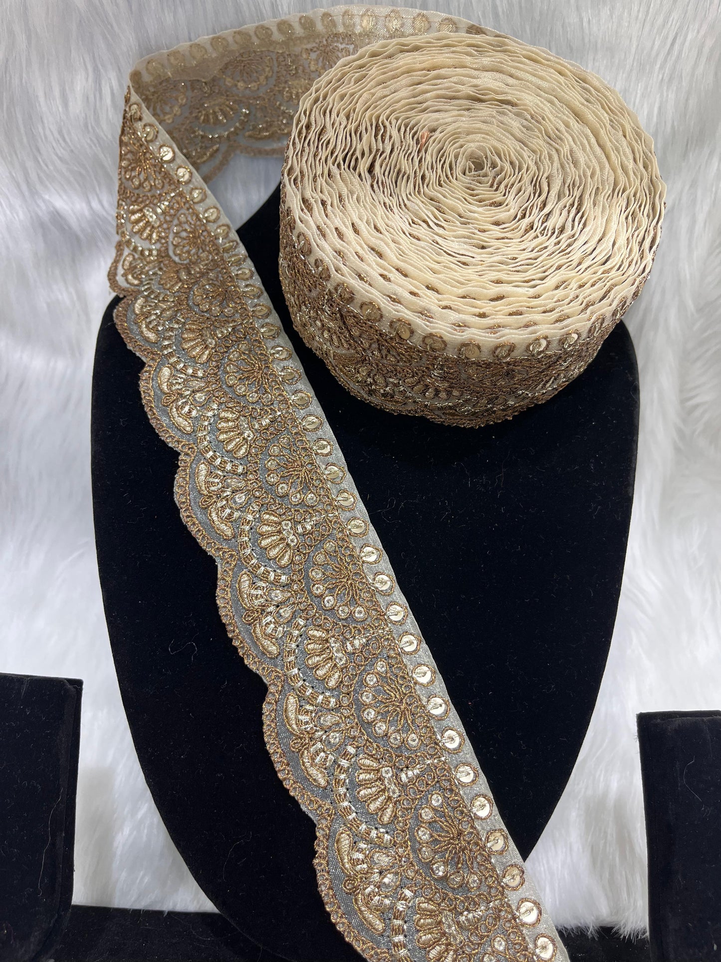 Gold Cutwork Embroidery Lace Border for Saree and Dupatta – 9 Meters, 2-Inch Width | Antique