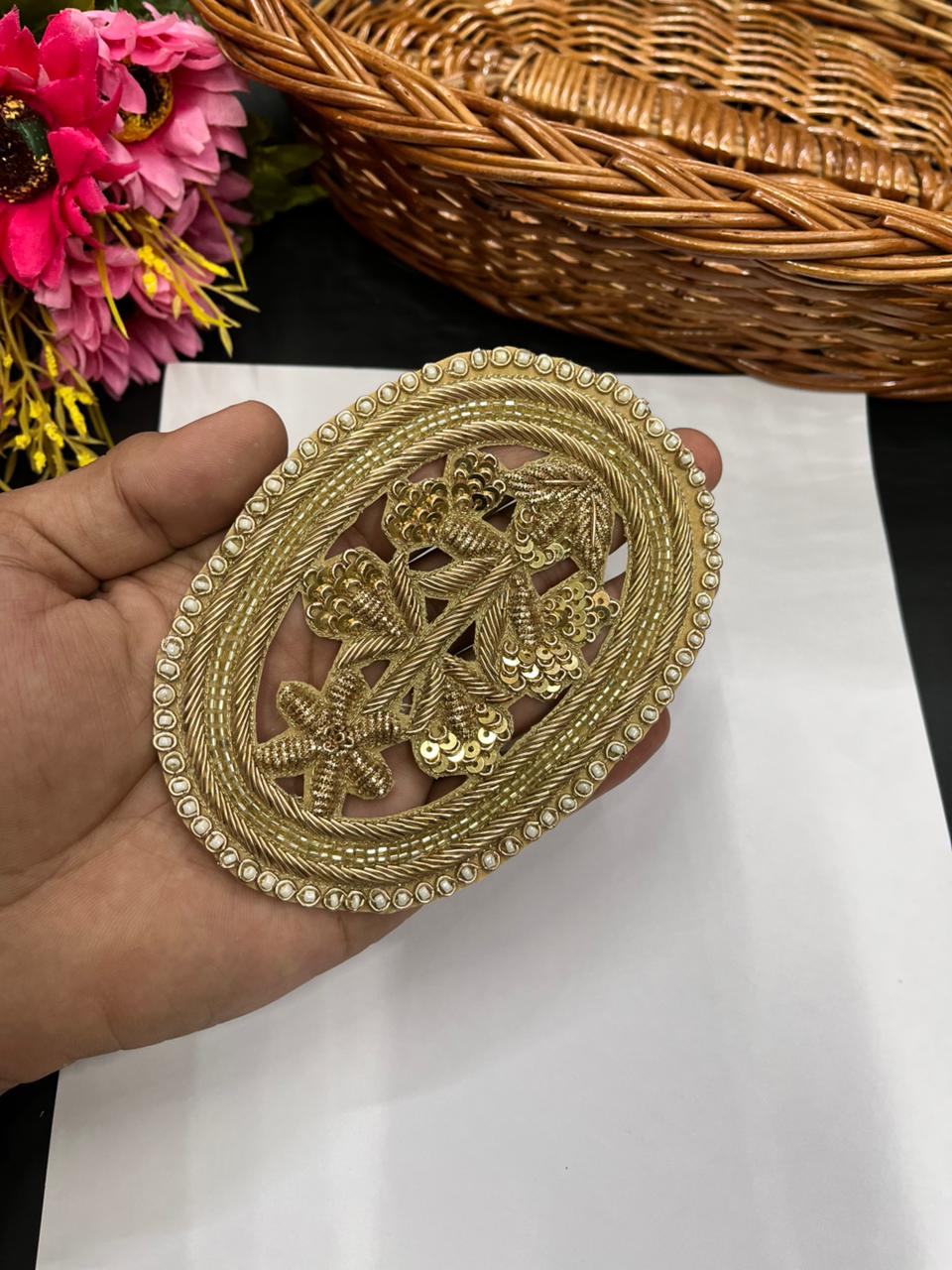 Handcrafted Zardozi Patch – Premium Traditional Designer Embellishment | Antique