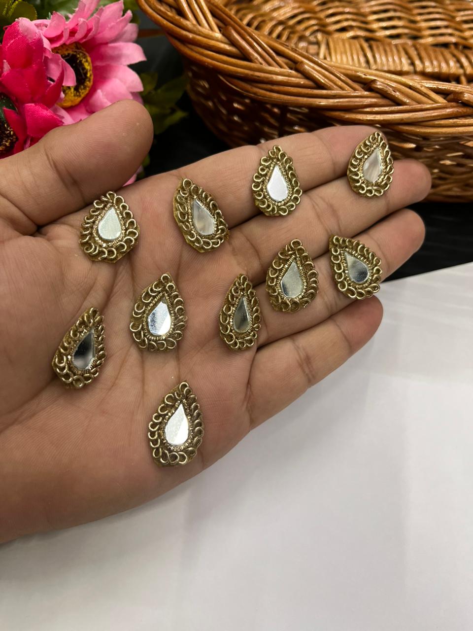 Handcrafted Mirror Work Zardozi Butti (Pack of 12) – Premium Traditional Designer Embellishments | Antique