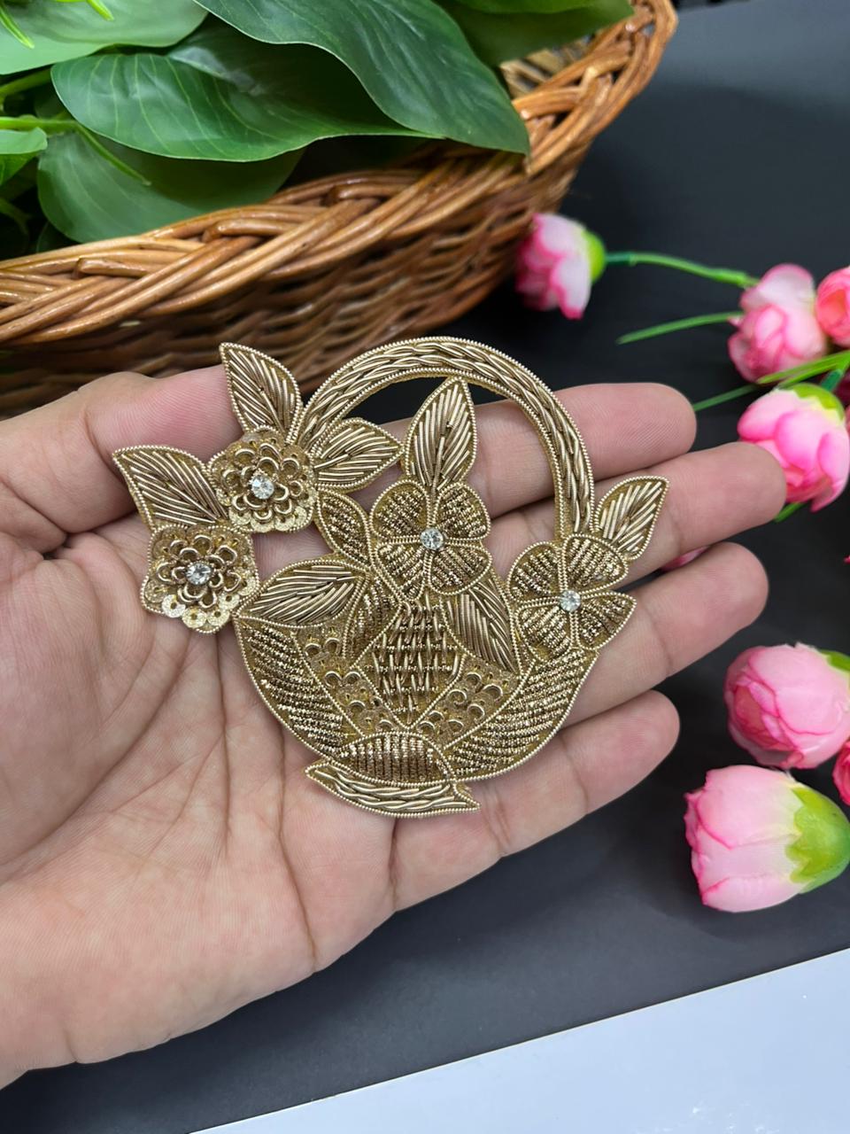 Handmade Zardosi Cutwork Patch | Zardosi Applique for Sarees, Lehengas & Designer Outfits | Antique