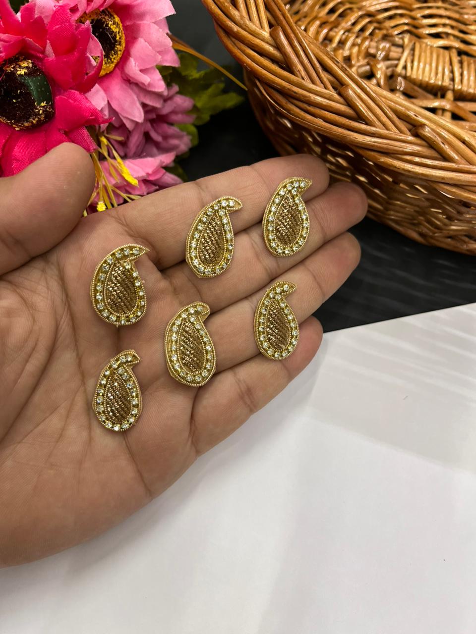 Handcrafted Mango Shape Zardozi Patch (Pack of 12) – Premium Traditional Designer Embellishments | Antique