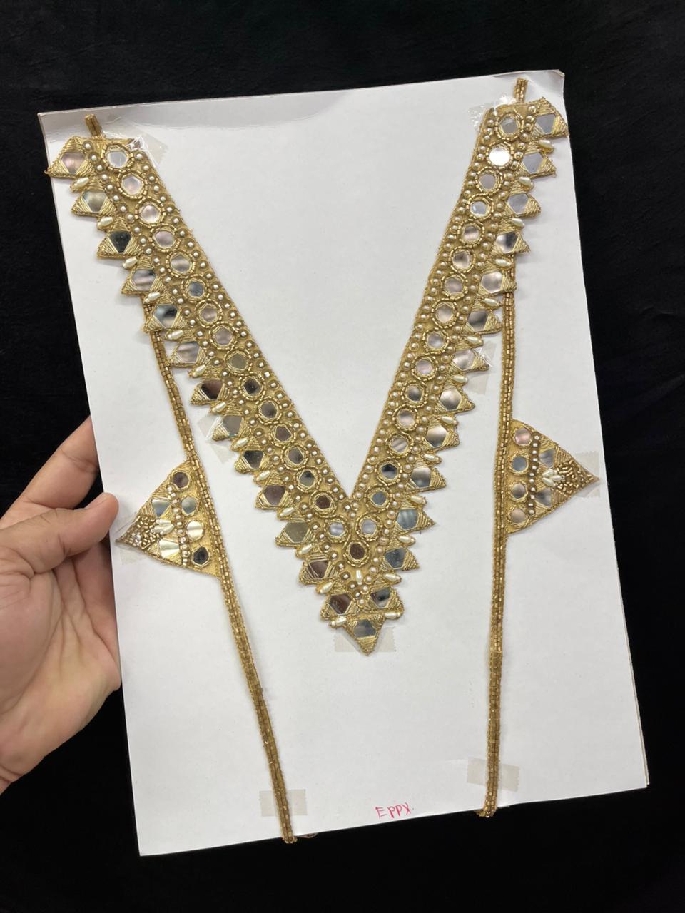 Mirror Work Neck Patch for Kurti, Suits & Bridal Dresses – Premium Designer Ethnic Neck Patch for Festive Wear | Antique