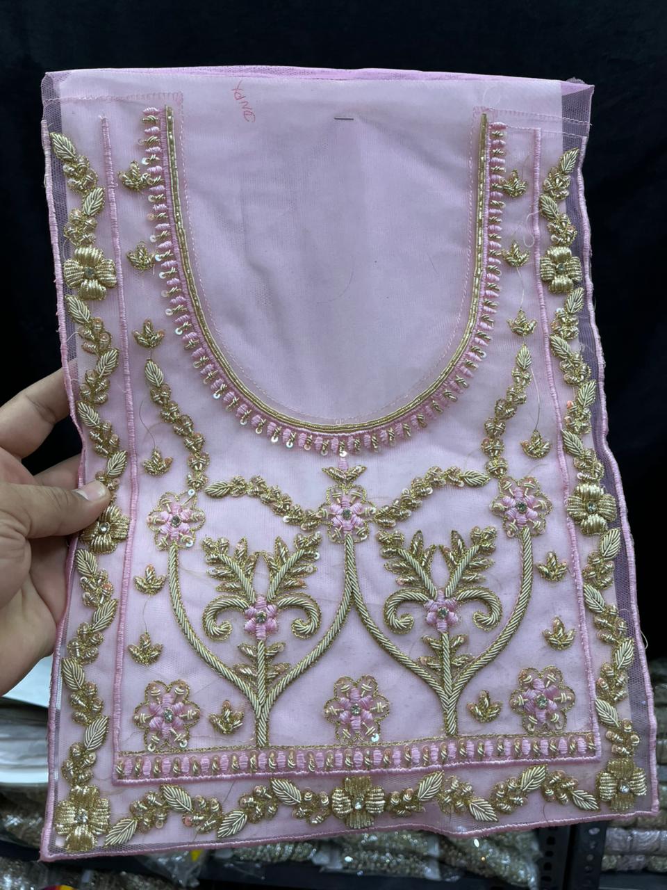 Zardozi Embroidery Neck Patch for Kurti & Suits – Premium Designer Ethnic Neck Patch for Festive & Bridal Wear | Baby Pink