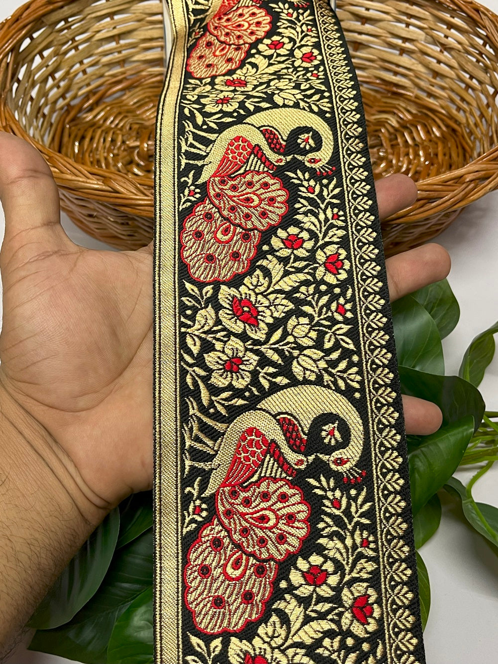 Peacock Design Banarasi Border – 9 Meter, 4 Inches Width – Traditional Banarasi Lace, Black