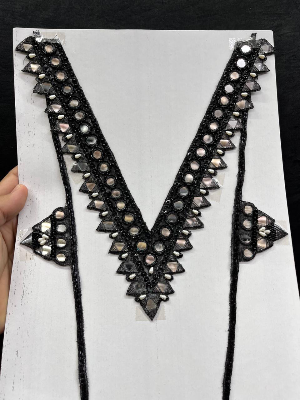 Mirror Work Neck Patch for Kurti, Suits & Bridal Dresses – Premium Designer Ethnic Neck Patch for Festive Wear | Black