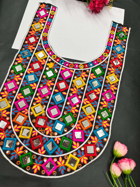 Navratri Special Real Mirror Work Neck Patch – Decorative Embellishment for Kurtis, Dresses, and Tops | Black