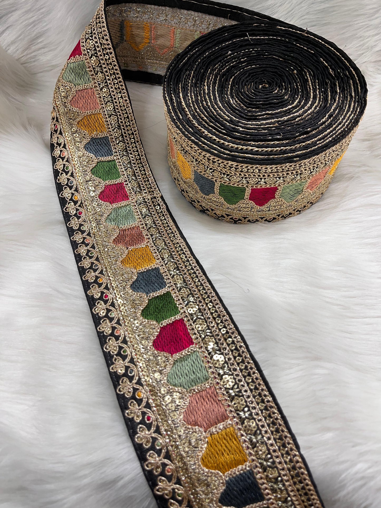 Sabyasachi Inspired Embroidery Lace Borders – 9 Meters, 3-Inch Width, Handcrafted Elegance | Black