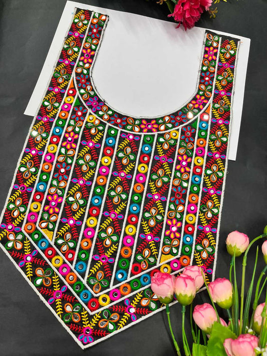 Navratri Special Real Mirror Work Neck Patch – Decorative Embellishment for Kurtis, Dresses, and Tops | Black