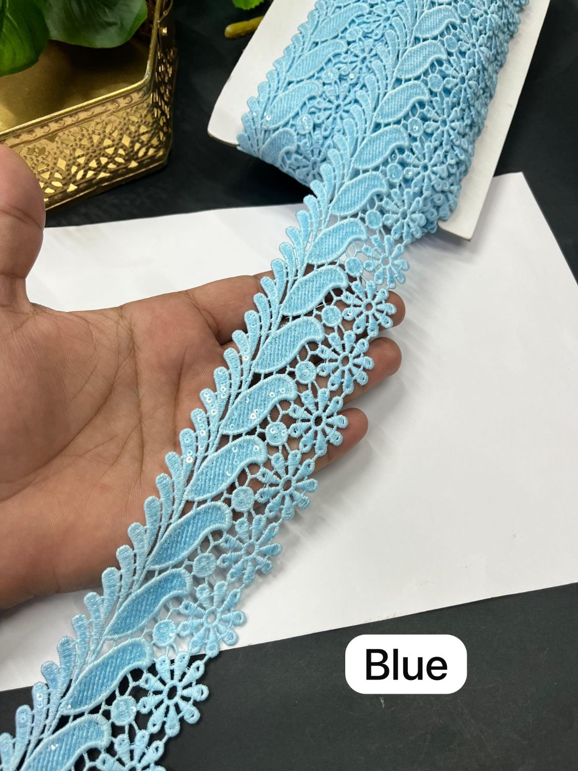 Imported Cotton Lace Border for Sarees & Dresses – 2 Inch Designer Western Lace (9 Meter Roll) | Blue