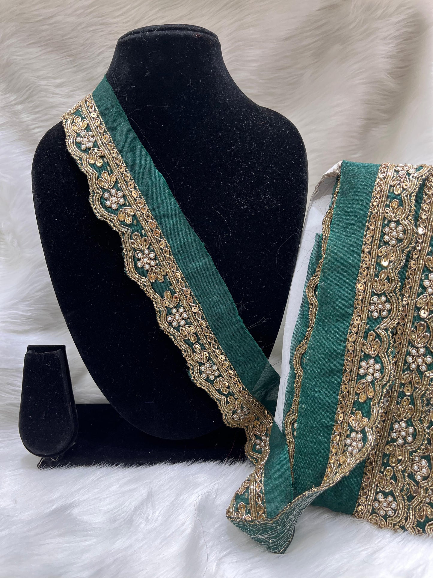 Maggam Work Lace for Sarees & Dupattas – 9 Meters, 2-Inch Width, Handcrafted Embroidery Border | Bottle Green