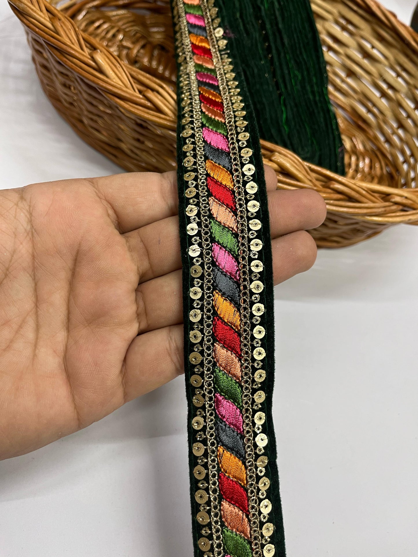 Sewing Embroidery Velvet Lace Border | Decorative Craft Ribbon | Embellished Trim – 9 Meters, 1.5-Inch Width | Bottle Green