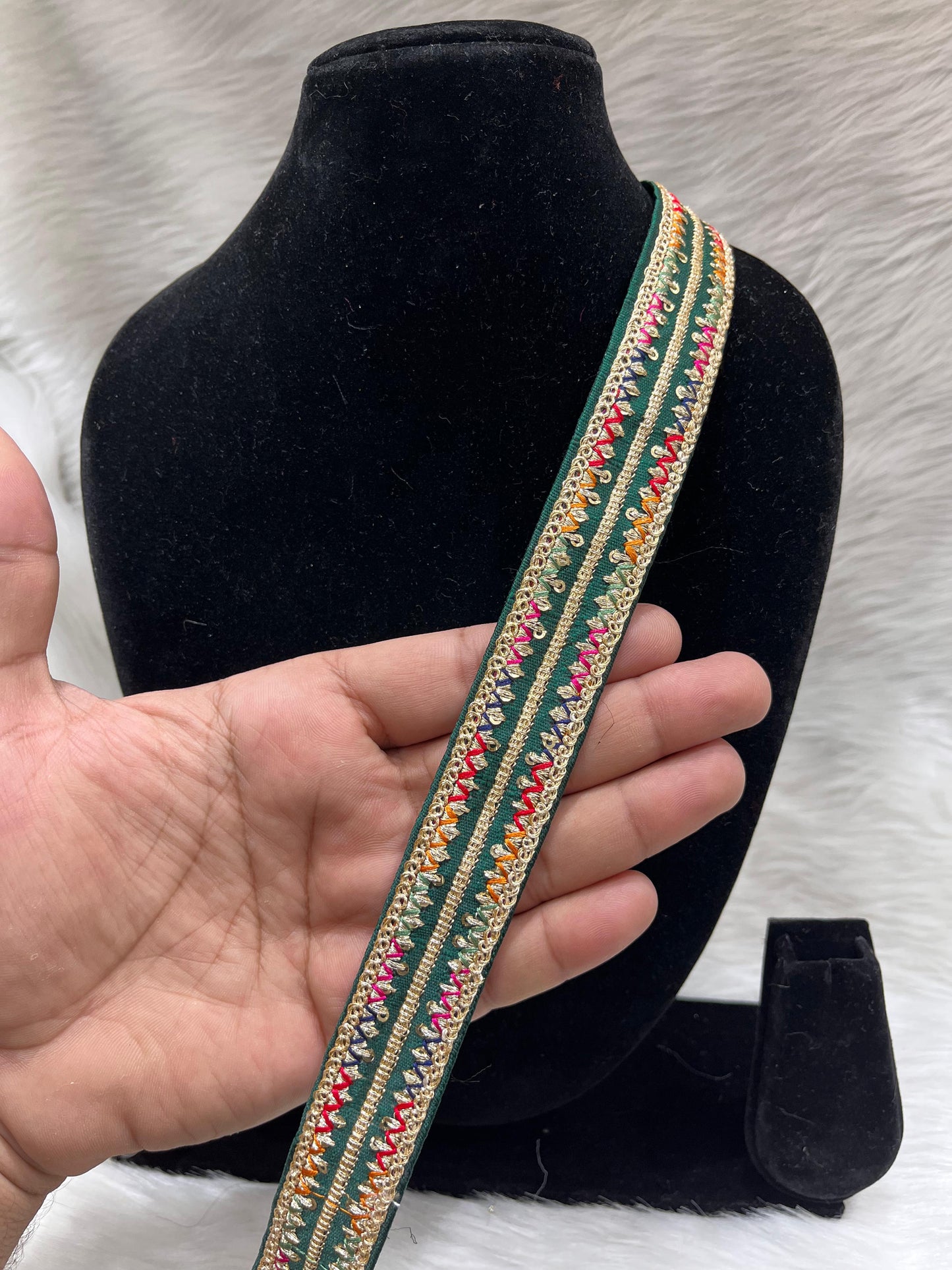 Embroidery Embellishment Lace Trim – 9 Meters, 1-Inch Width, Designer Border for Ethnic Wear | Bottle Green