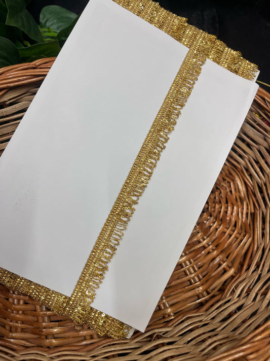 Gold Zari Sequin Fringe Lace Border – 9 Meters, 0.5-Inch Decorative Latkan Trim for Sarees, Lehengas & Dupattas | Bright Gold