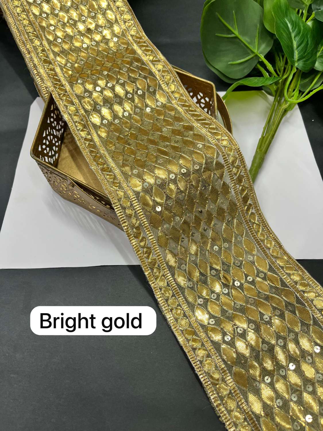 Handmade Rajasthani Gota Lace Border for Sarees, Lehengas & Dupattas – Wide Decorative Trim (9 Meter) | Bright Gold