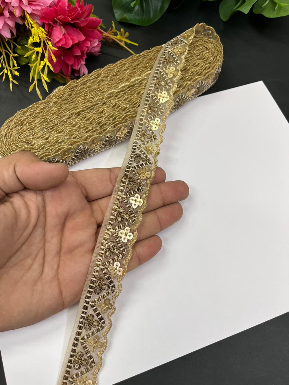 Zari Embroidery Designer Lace – Premium 1 Inch Gold Embroidered Border for Sarees, Dupattas, Lehengas & Suits (9 Meter) | Copper