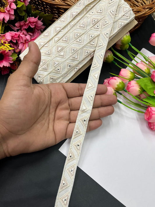 Beautiful Cotton Mirror Lace – 9 Meter Decorative Trim for Ethnic Outfits | Cream