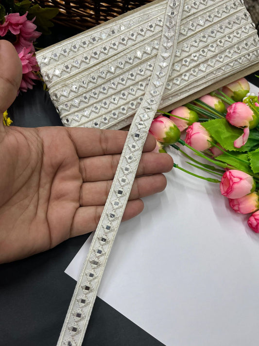 Beautiful Cotton Mirror Lace – 9 Meter Decorative Trim for Ethnic Outfits | Cream