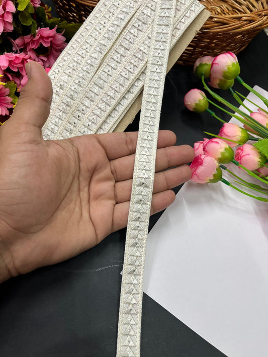 Beautiful Cotton Mirror Lace – 9 Meter Decorative Trim for Ethnic Outfits | Cream