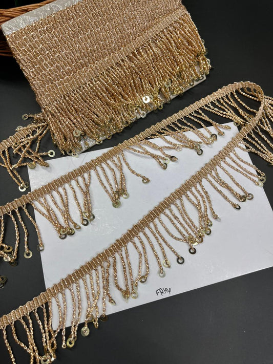 Zardosi Sequin Hanging Dulhan Lace – 9 Meters, 2-Inch Wide Gold Latkan Trim for Bridal Sarees & Lehengas
