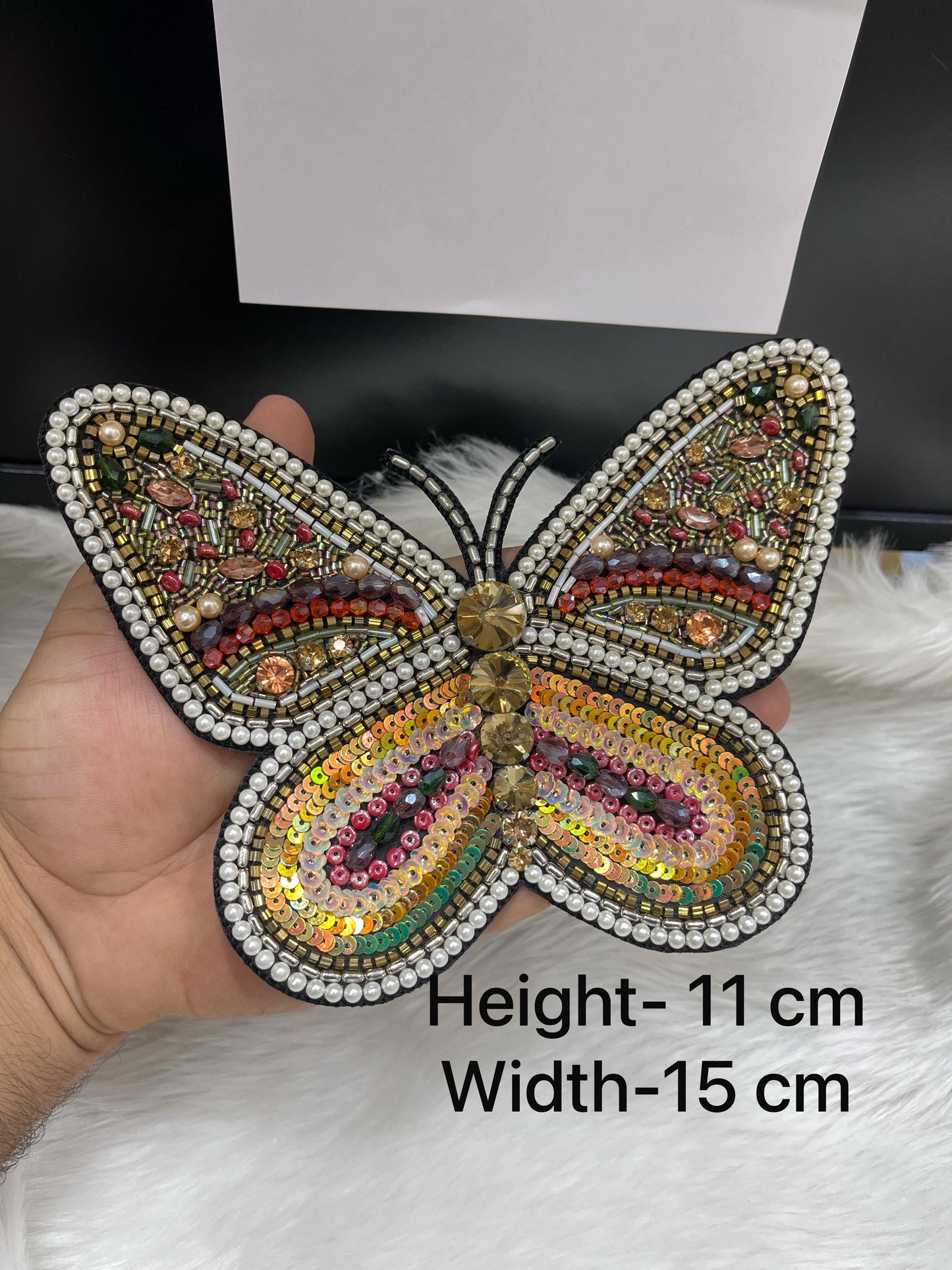Handcrafted Multi Colour Butterfly Patch – Large Embroidered Applique with Beads & Sequins
