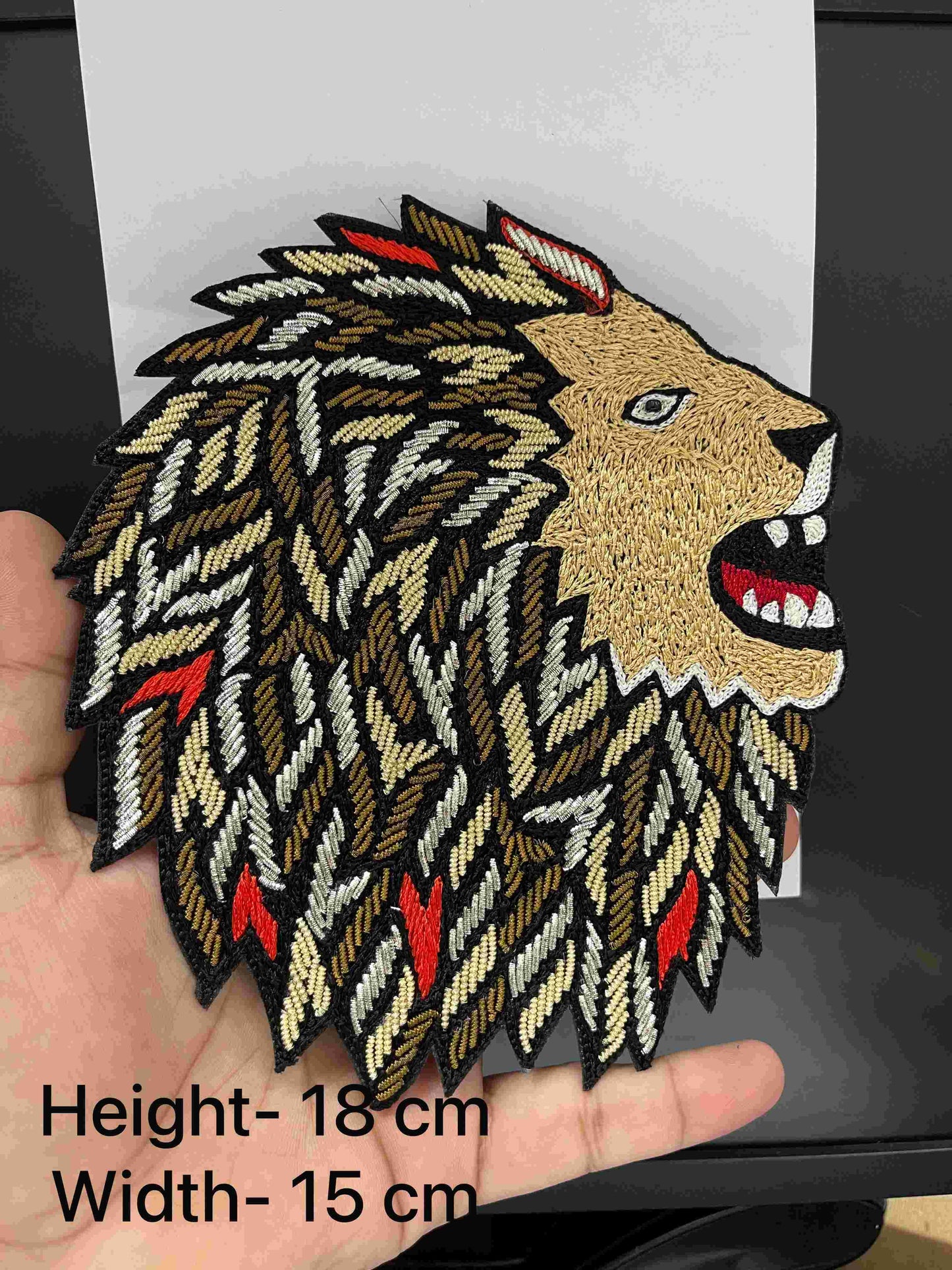 Multicoloured Lion Face Zardosi Work Patch – Bold Embroidered Applique for Jackets, Ethnic Wear & Crafts