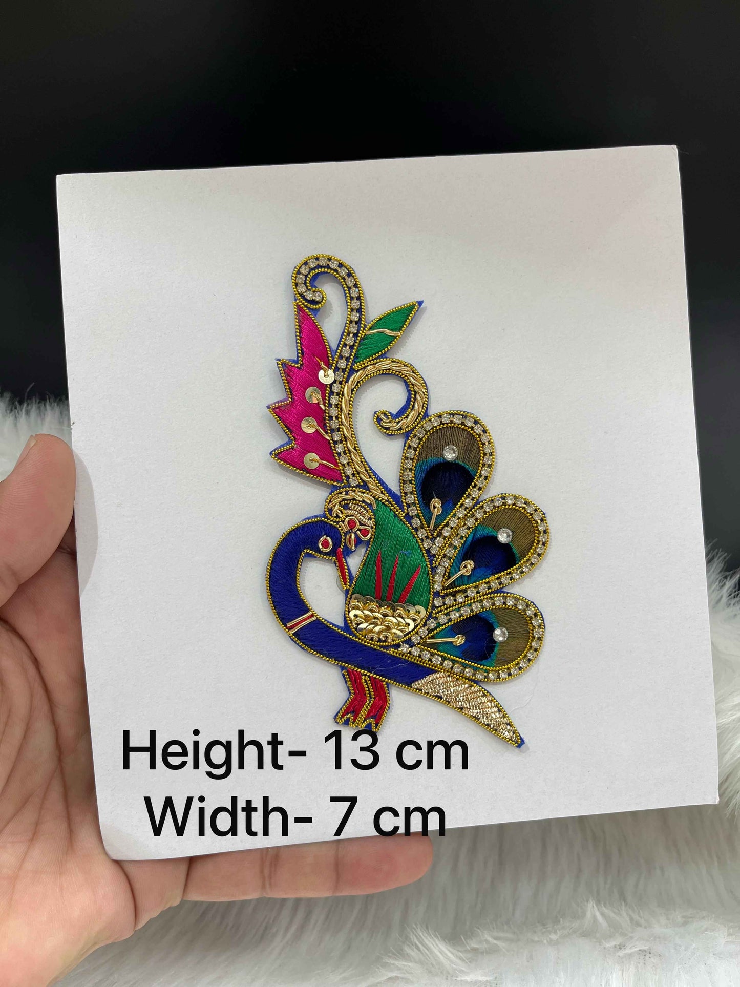 Handmade Zardosi & Diamond Work Peacock Patch – Embroidered Luxury Applique with Peacock Feather Detailing