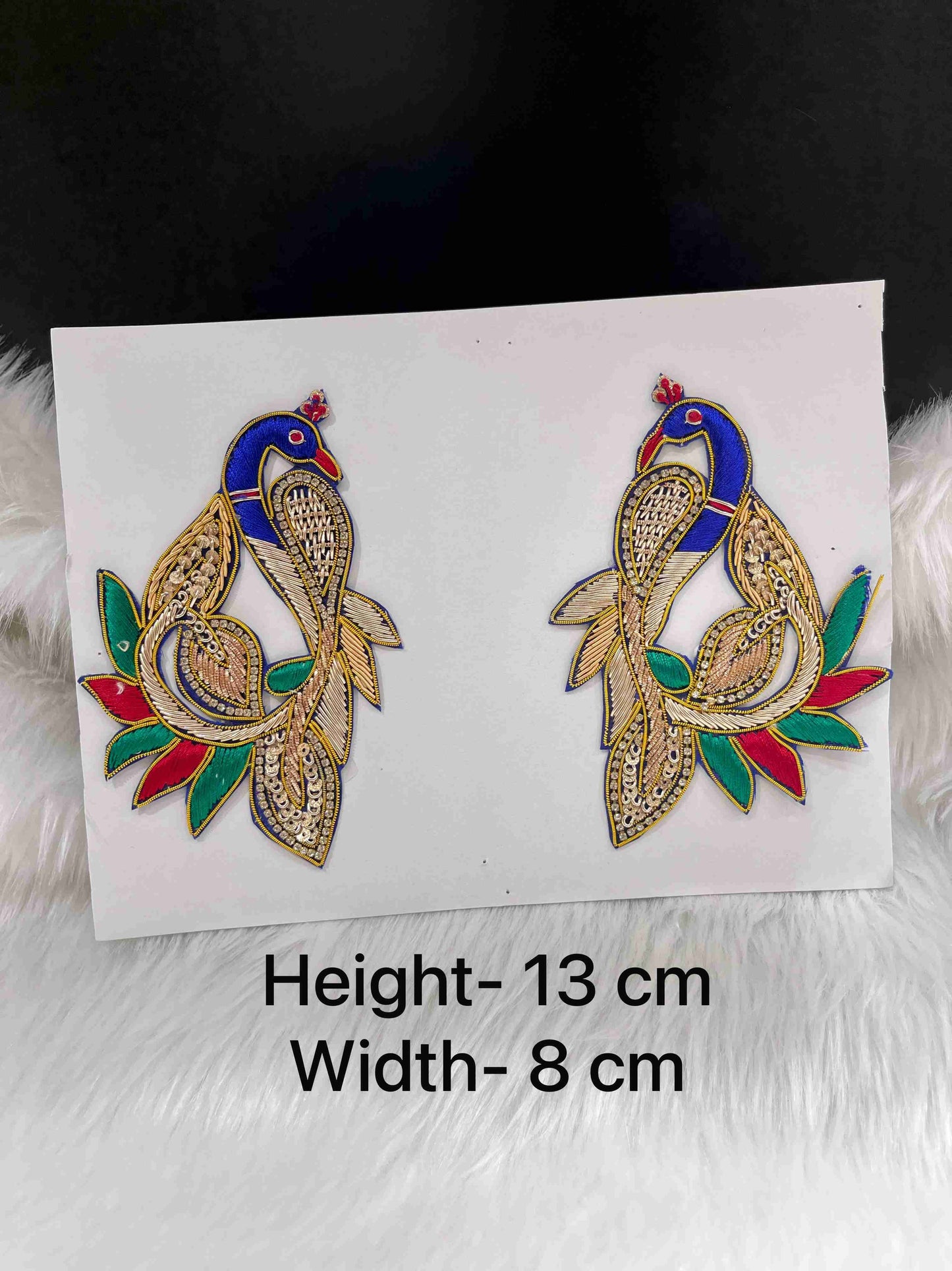 Multicoloured Zardosi Work Peacock Decorative Patch (2 pcs) – Traditional Embroidered Pair for Blouses & Crafts