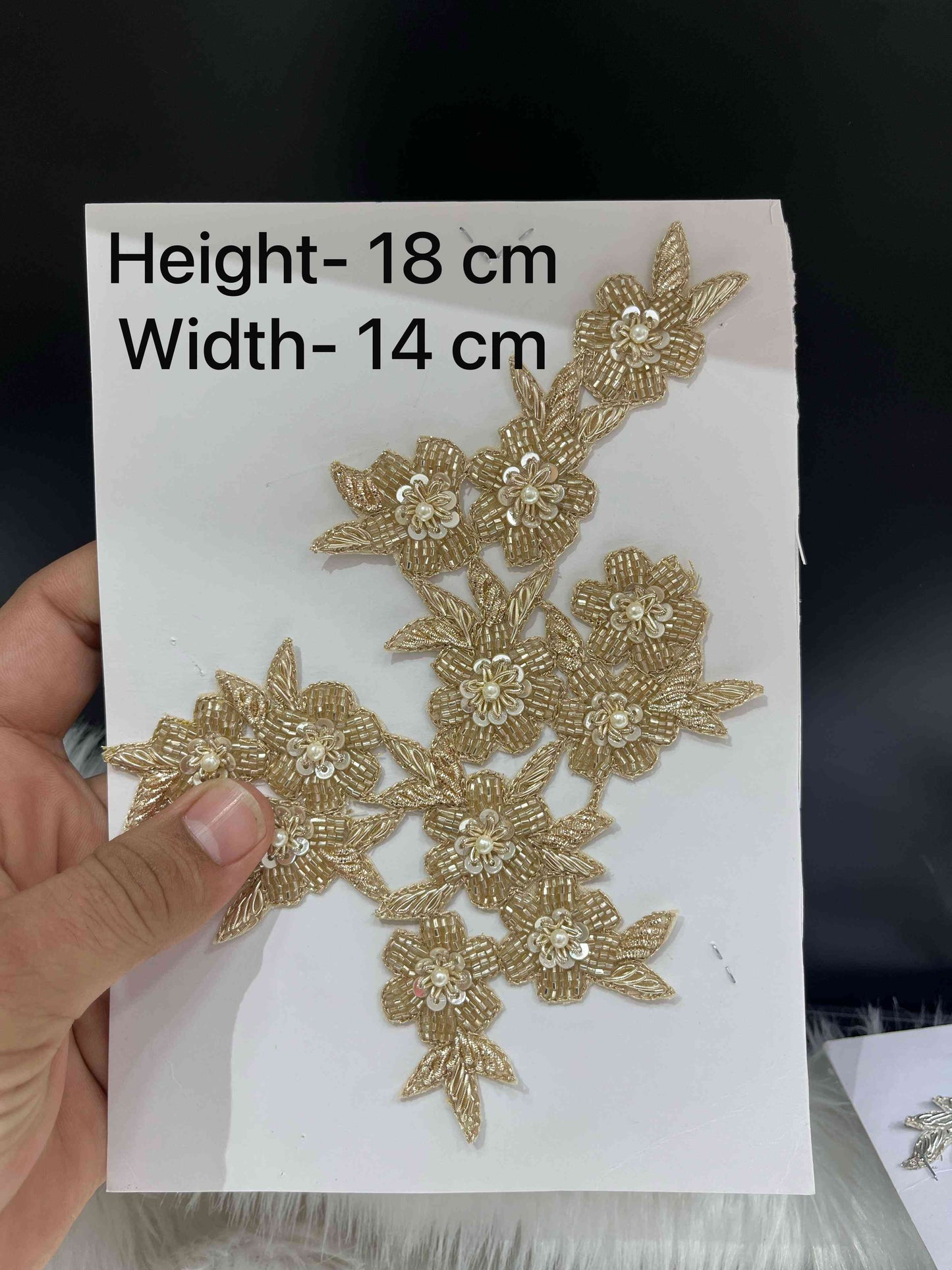 Pani Gold Handmade Floral Cutwork Patch with Pearls & Beads – Elegant Applique for Bridal Sarees, Blouses, Dupattas & DIY Fashion