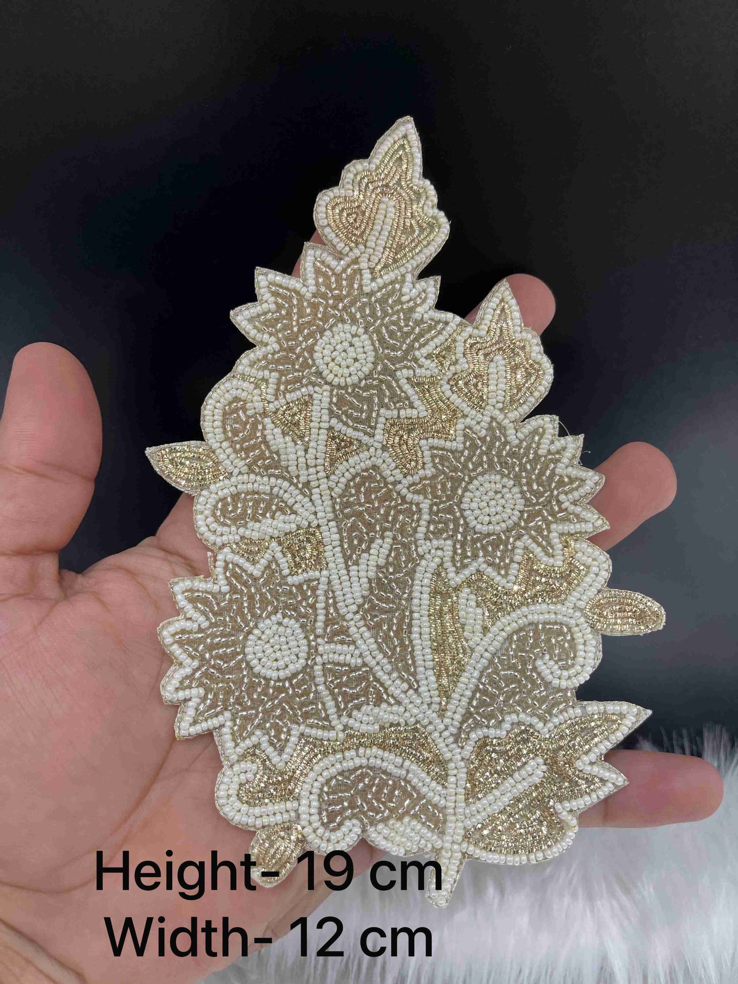 Handmade White Pearl & Bead Embroidery Floral Patch for Ethnic Wear, Sarees, Blouses, Craft DIY – Designer Applique Piece