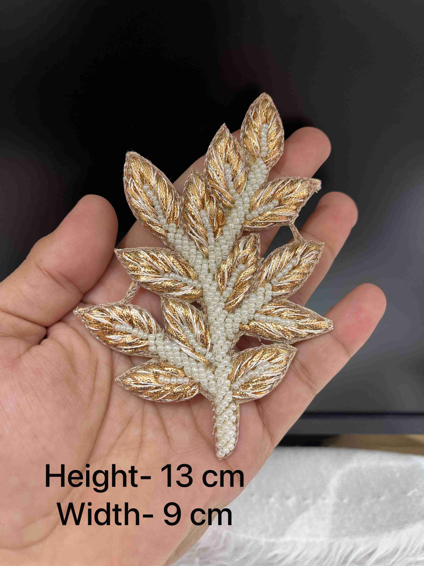 Handcrafted Rose Gold Gota Patti & Pearl Leaf Patch – Designer Applique for Ethnic Dresses, Sarees, Blouses & Dupattas