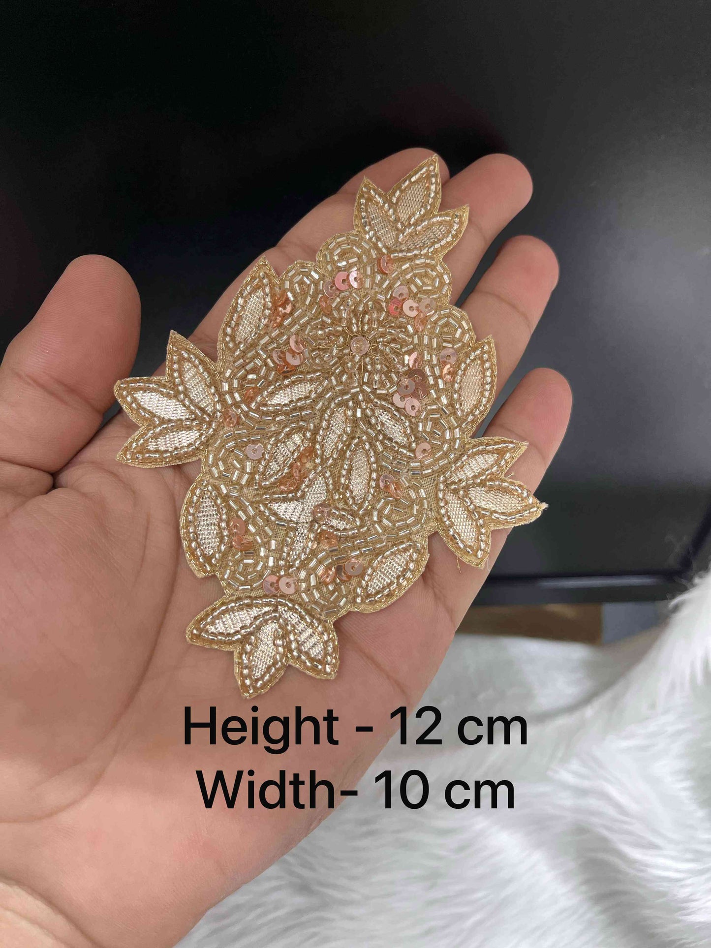 Handcrafted Rose Gold Gota Work Patch with Moti – Decorative Beaded Applique for Blouse, Lehenga, and Dupatta Designs