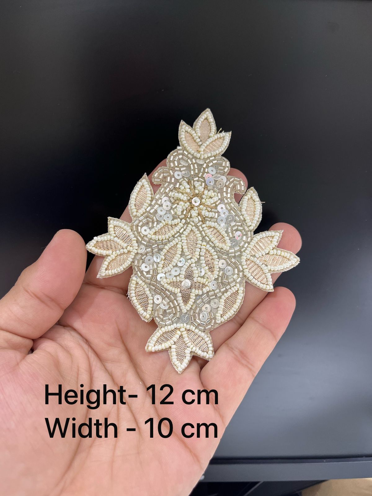 Elegant Cream Gota Work Patch with Moti – Handcrafted Decorative Embroidery Applique for Traditional Dresses & Sarees