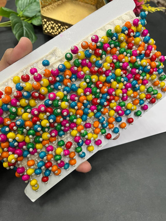 Multicoloured Wooden Beads Hanging Lace – Decorative Latkan Lace for Sarees, Dupattas, and Dresses (9 mtr, 1 inch)