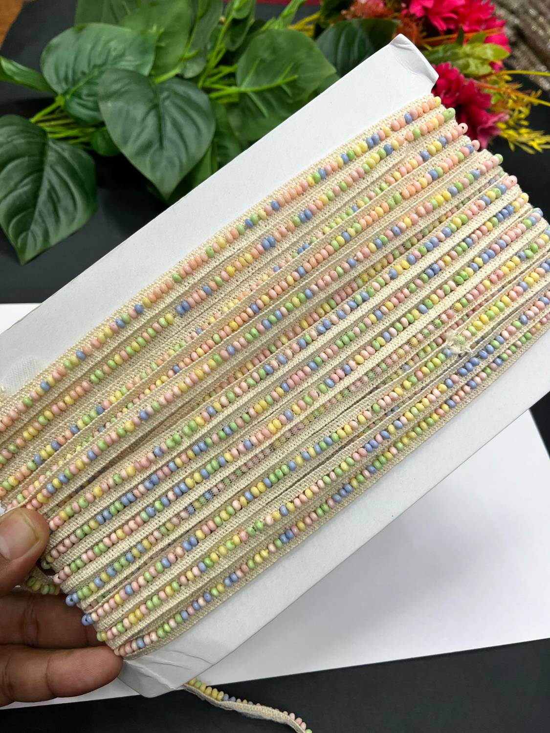 Beautiful Pastel Shades Beaded Lace Trim – Handmade Decorative Lace for Sarees, Dupattas, and Dresses (9 mtr, 0.5 inch)