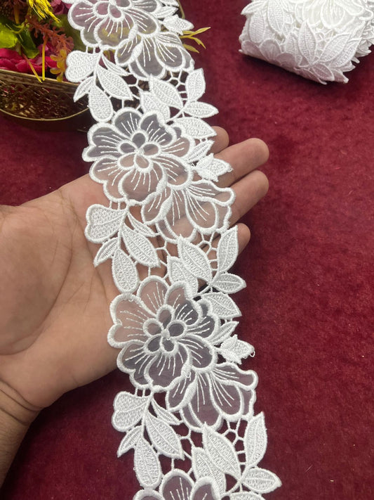Dyeable White Organza Imported Lace – Decorative Lace for Sarees, Dupattas, and Dresses (9 mtr, 3 inch)
