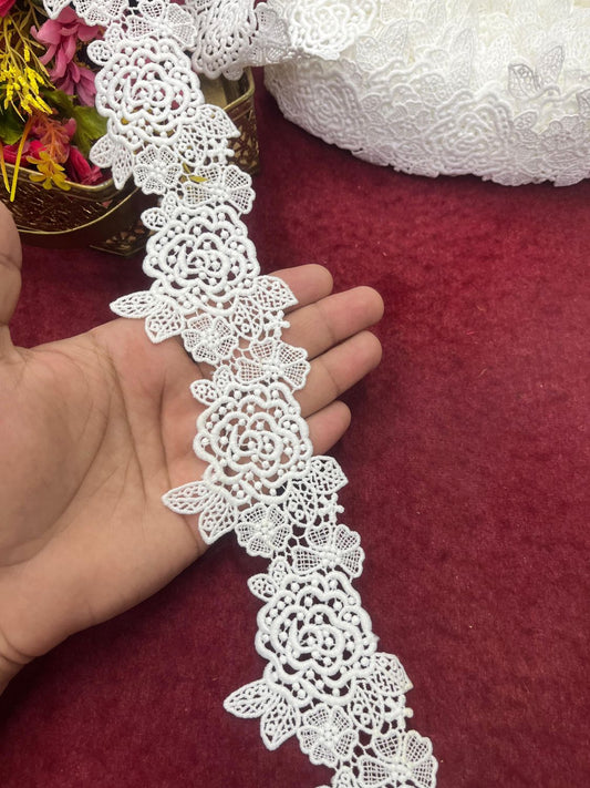 Dyeable White Flower Imported Lace – Decorative Lace for Sarees, Dupattas, and Dresses (9 mtr, 3 inch)