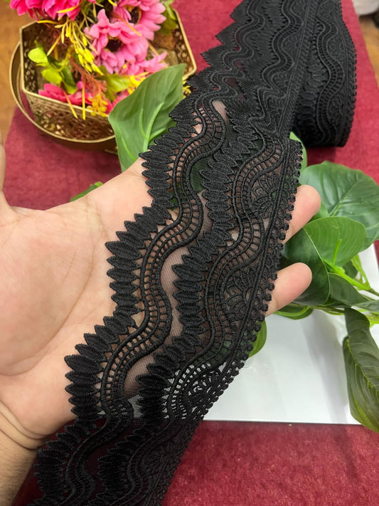 Black Imported Lace – Decorative Lace for Sarees, Dupattas, and Dresses (9 mtr, 3 inch)