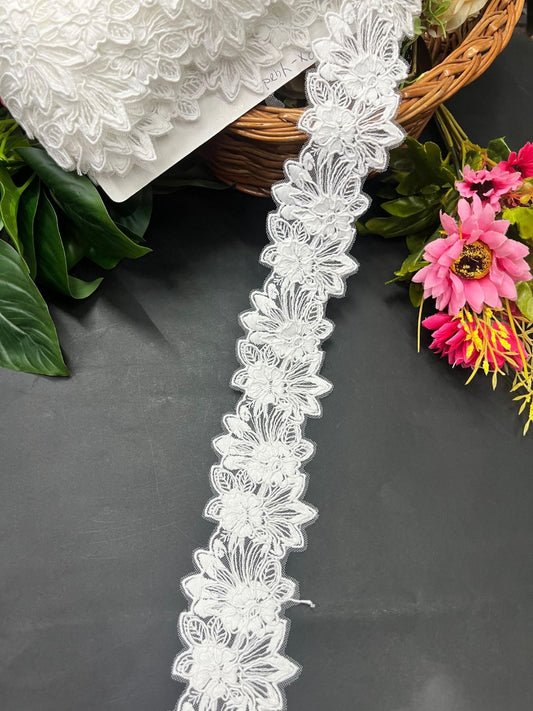 White Flower Imported Lace – Decorative Lace for Sarees, Dupattas, and Dresses (9 mtr, 2 inch)