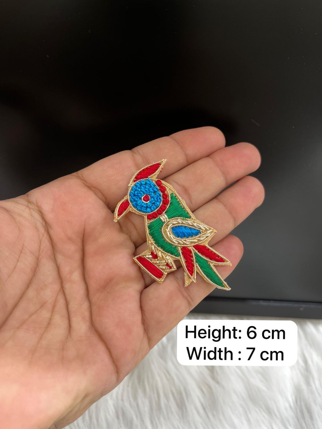 Thread Work Handcrafted Parrot Patch | Decorative Embroidered Patches | Applique for Sarees, Blouses & Ethnic Wear