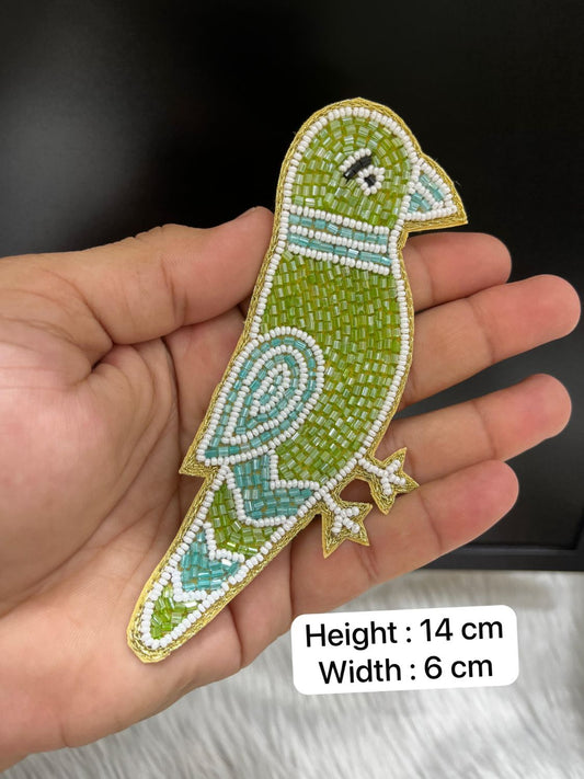 Beaded Handmade Parrot Designer Patch | Decorative Embroidered Patches | Applique for Sarees, Blouses & Ethnic Wear