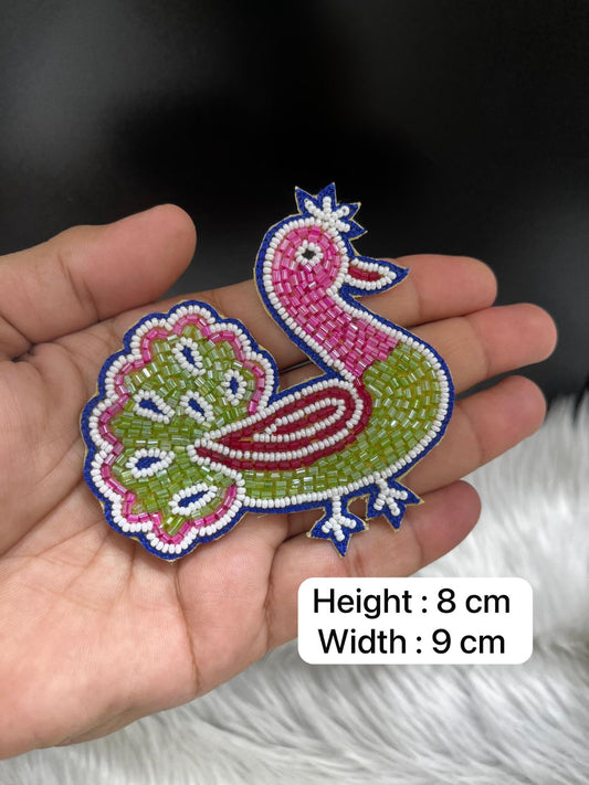 Beaded Handmade Peacock Designer Patch | Decorative Embroidered Patches | Applique for Sarees, Lehengas & Ethnic Wear