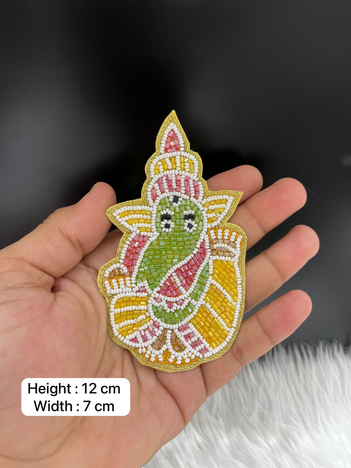 Beaded Handmade Ganpati Designer Patch | Decorative Embroidered Patches | Applique for Sarees, Blouses & Ethnic Wear