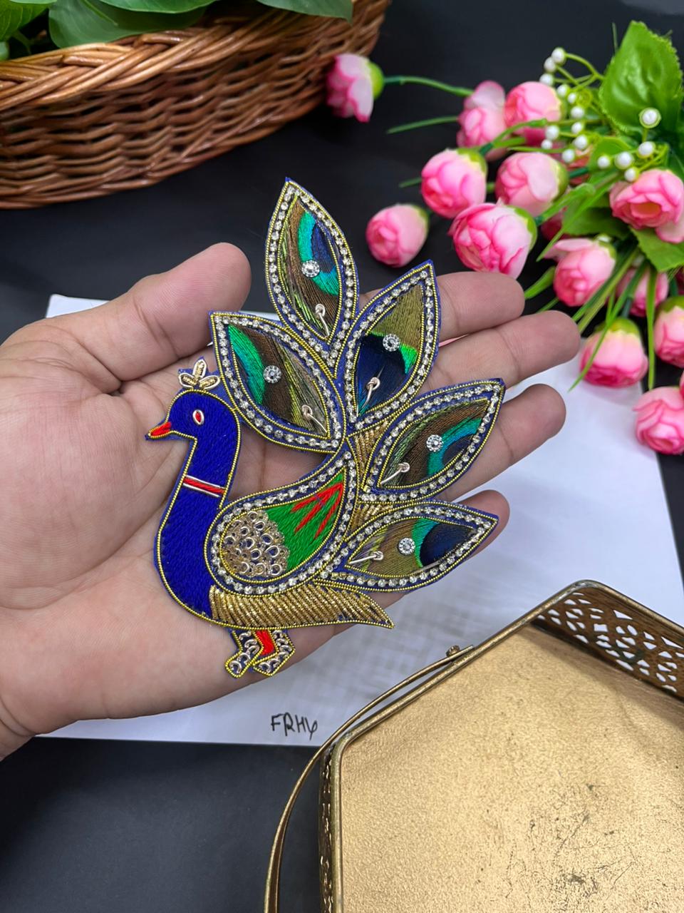 Handmade Zardosi Peacock Applique | Decorative Peacock Patch for Sarees, Lehengas & Blouses