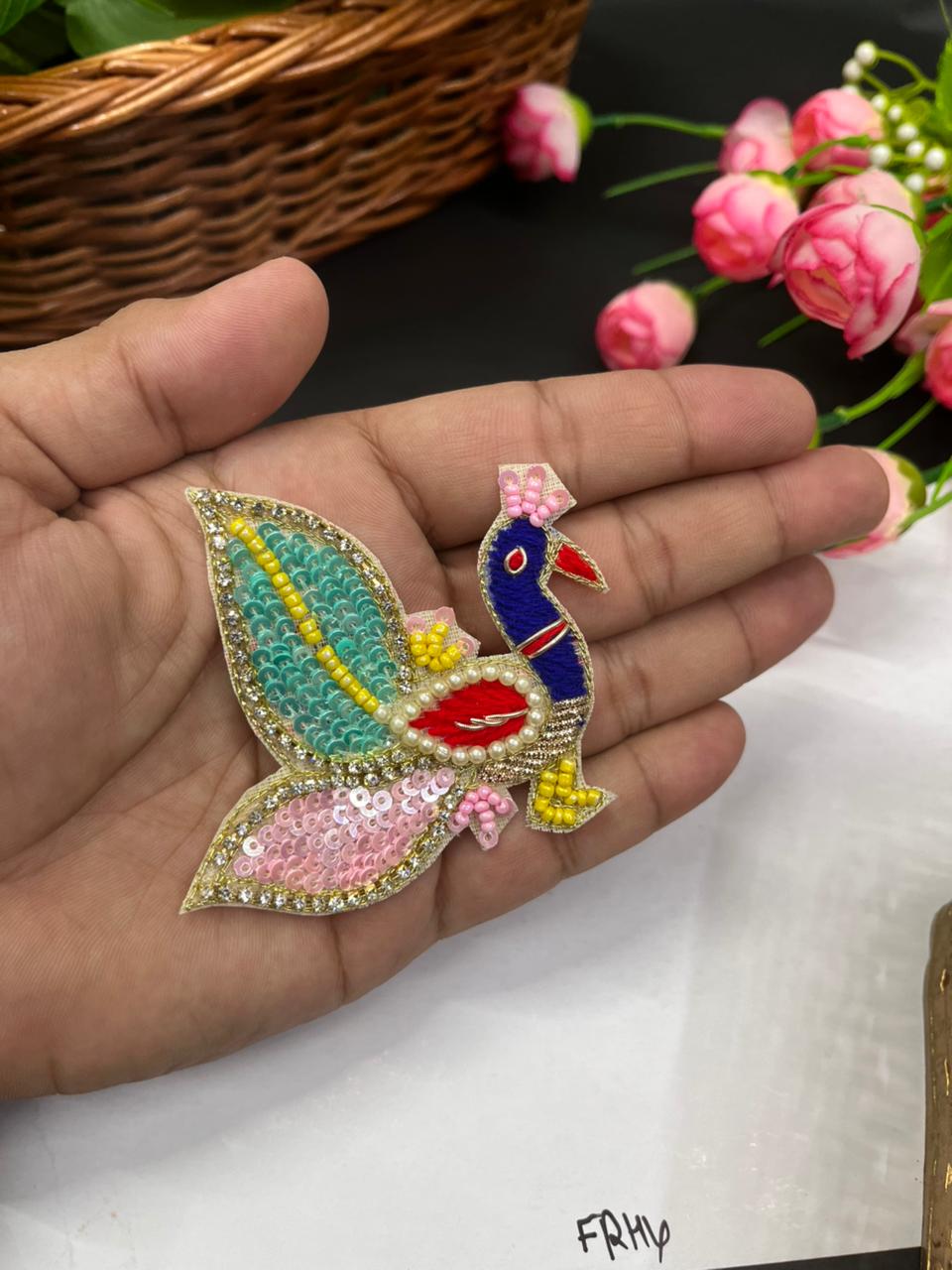 Handmade Zardosi Peacock Applique | Decorative Peacock Patch for Sarees, Lehengas & Bridal Blouses