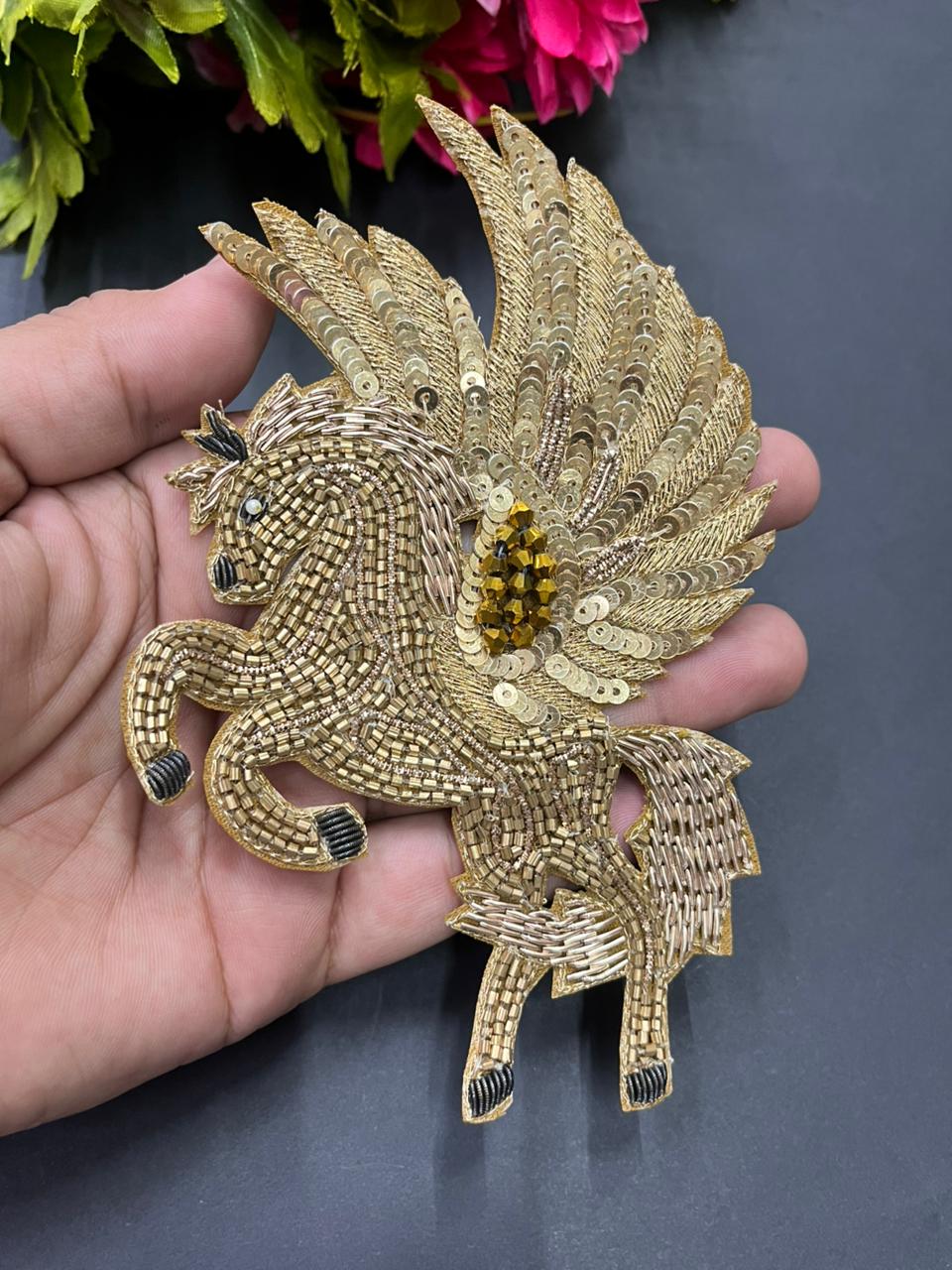 Handcrafted Horse Patch – Designer Embroidered Applique for Sarees, Blouses, Jackets & Ethnic Wear