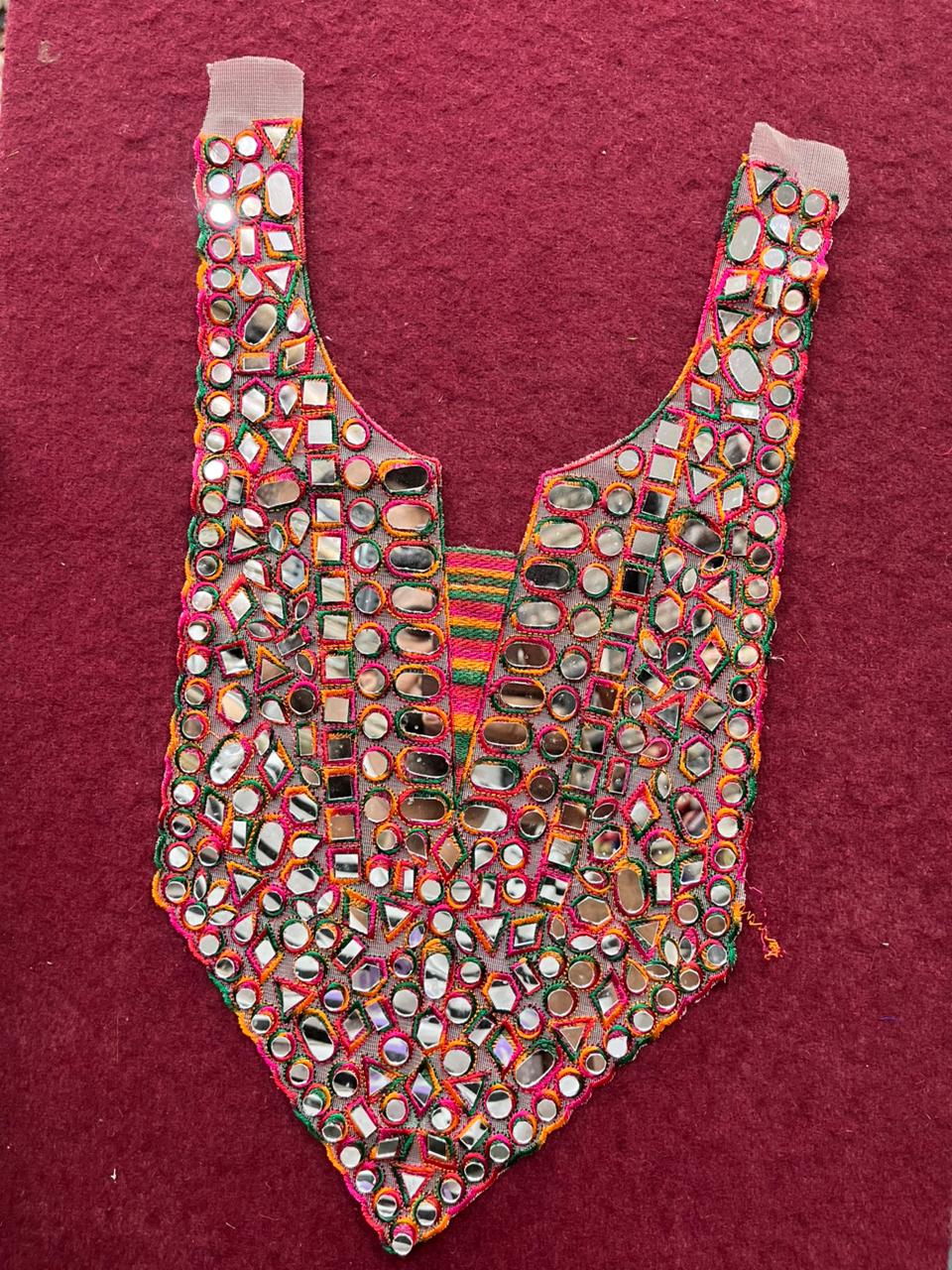 Multicoloured Mirror Work Neck Patch – Designer Embroidered Neck Yoke for Kurtis, Saree Blouses & Ethnic Wear
